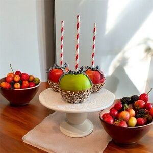 Faux Carmel Apple Tiered Tray Decor, Fake Holiday Caramel Apple with Nuts